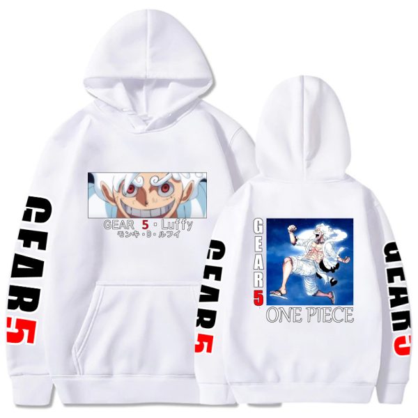 Anime One Piece Hoodie Luffy Gear5 Print Top Spring Fall Harajuku Anime Style Pullover 4