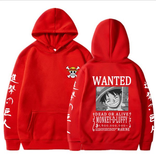 Hot Japanese Anime Attack on Titan One Piece Luffy Hoodie Winter Pullover Sweatshirt Harajuku Fashion Clothes 4