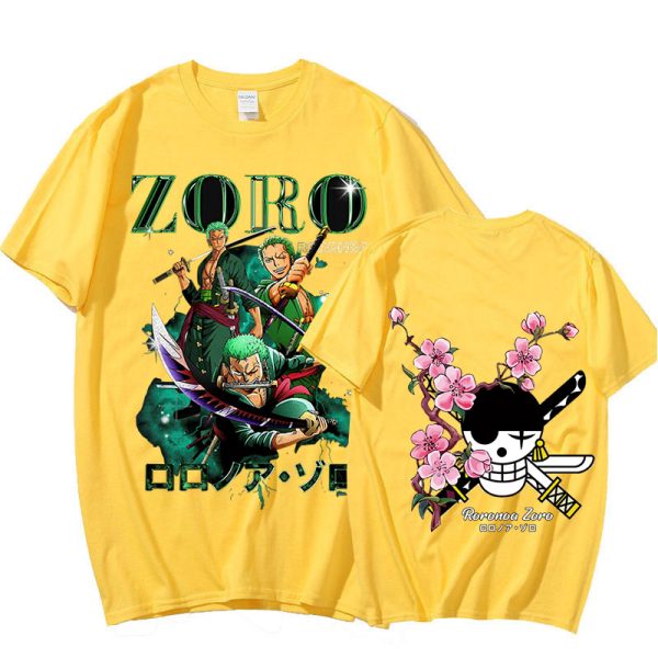 Japanese Anime One Piece Roronoa Zoro Print T shirt Vintage Streetwear T shirts Short Sleeve Men 4