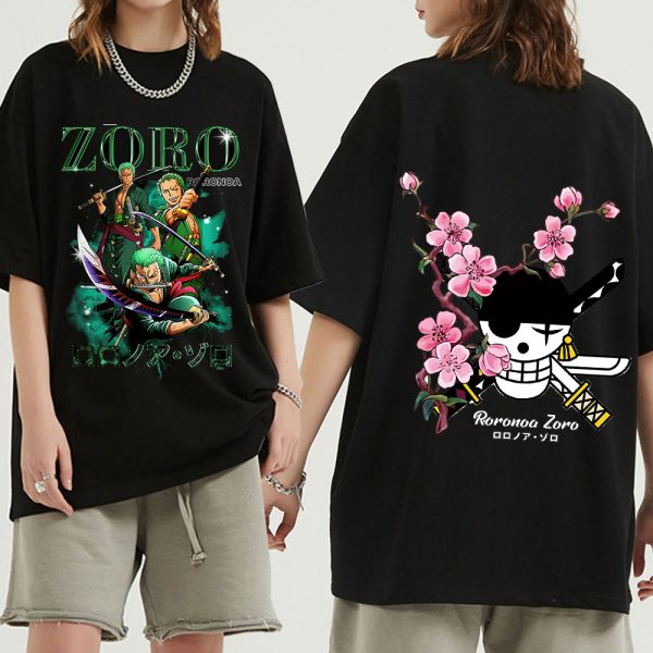 Japanese Anime One Piece Roronoa Zoro Print T shirt Vintage Streetwear T shirts Short Sleeve Men