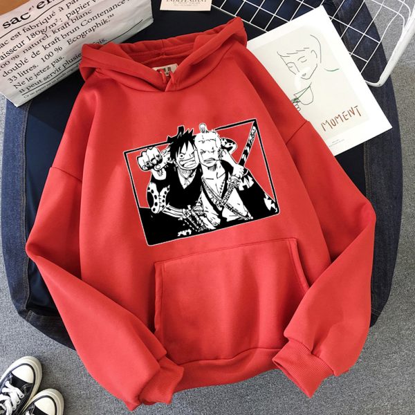 One Piece Print Hoodies Sweatshirts Harajuku Cool Roronoa Zoro Funny Monkey D Luffy Friend Prin Casual 4