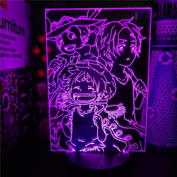 Anime 3D Lampe Ein St ck Portgas D Ace Affe D Luffy Sabo Acryl LED Nachtlicht 2