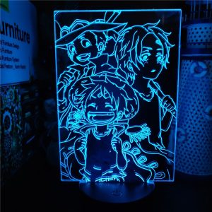 Anime 3D Lampe Ein St ck Portgas D Ace Affe D Luffy Sabo Acryl LED Nachtlicht