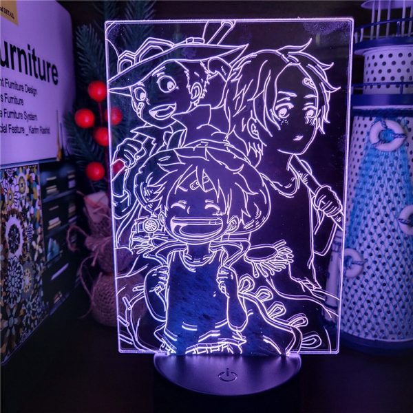 Anime 3D Lampe Ein St ck Portgas D Ace Affe D Luffy Sabo Acryl LED Nachtlicht 5